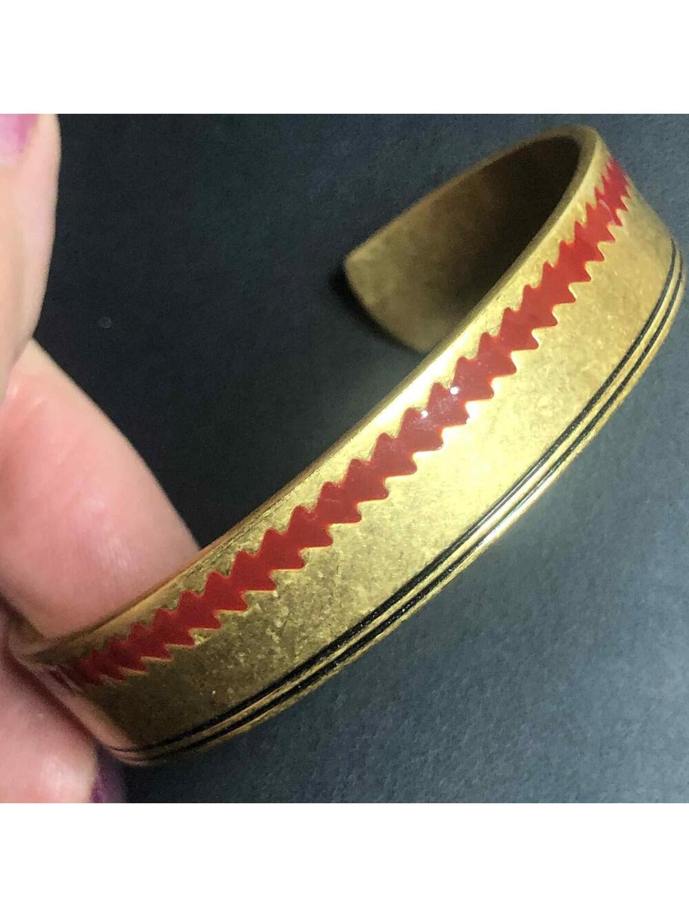 8066 Madewell signed gold tone red enamel cuff bracelet 6.5"